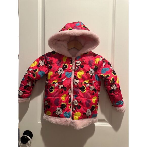 Disney Minnie Mouse Riversable Light & Hot Pink Puffer Jacket Size 5 - Picture 1 of 10